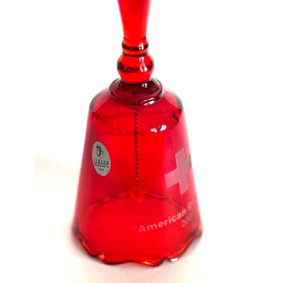 Fenton Handmade Red Glass Bell American Red Cross 2001 Etched Rim Vintage USA Ra - Picture 3 of 7